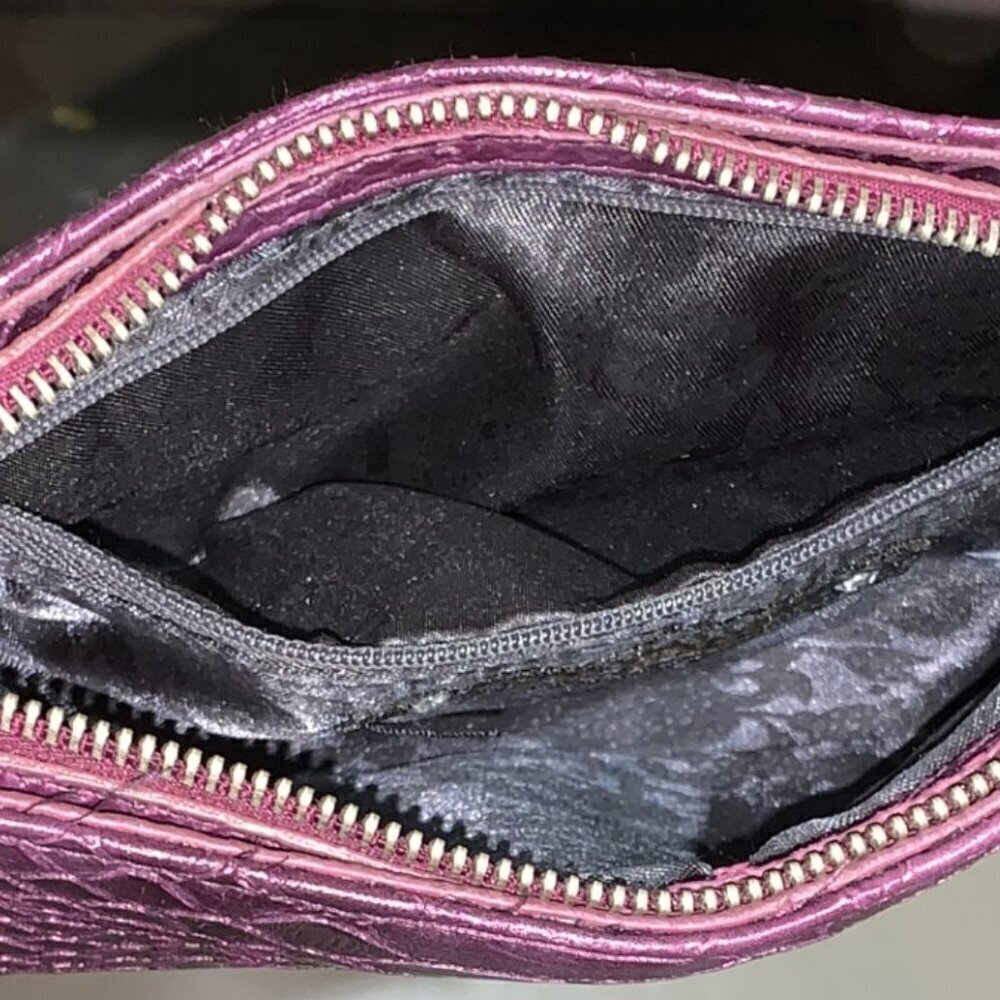 Steve Madden Purple Reptile Embossed Wristlet Clutch with Rhinestone Wrist Cuff - Picture 7 of 10